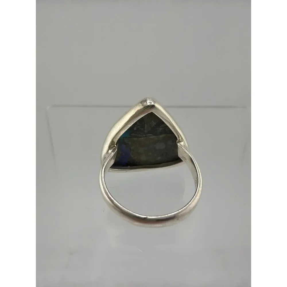 Triangular Azurite Teardrop 925 Sterling Silver Cocktail Ring Size 8